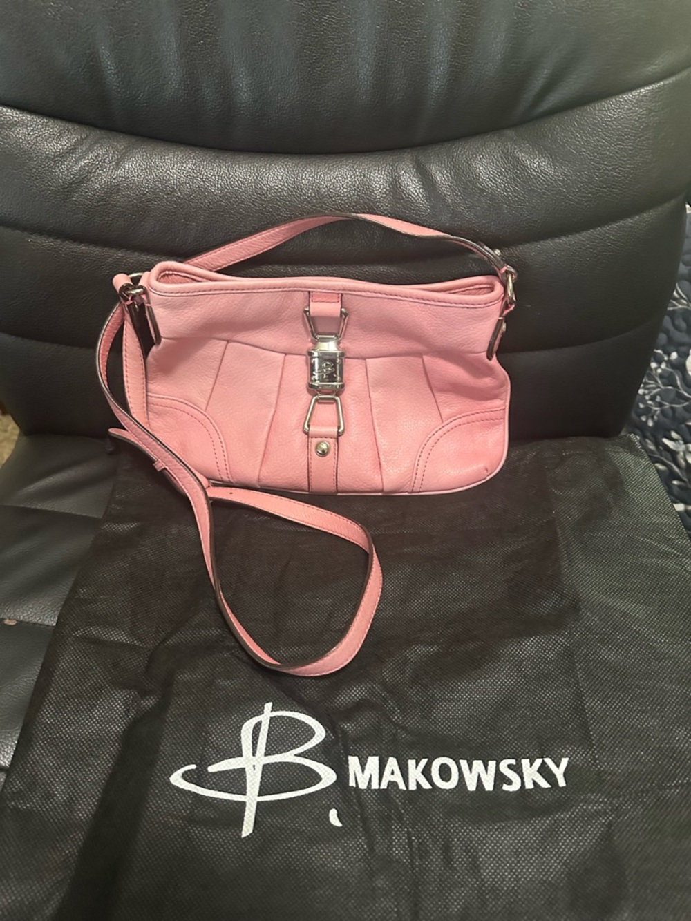 B Makowsky Pink Leather Crossbody Shoulder Bag